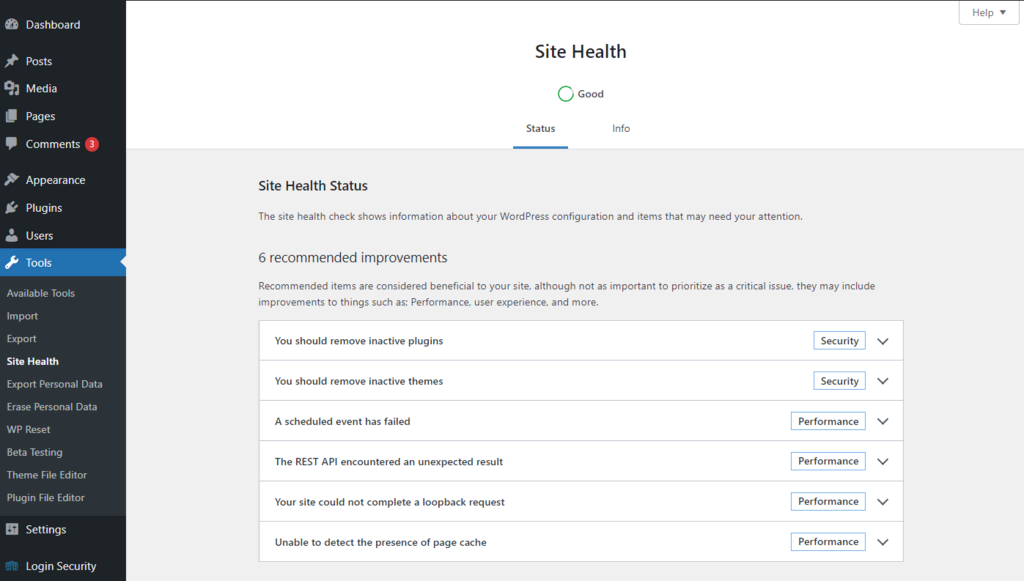 wordpress site health