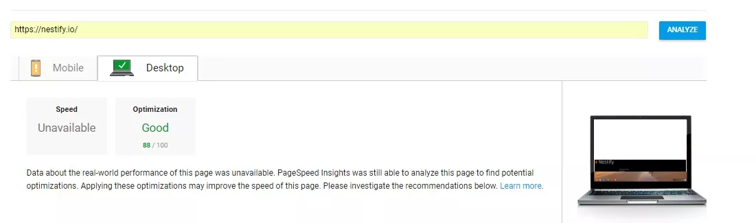 nestify google page speed insight