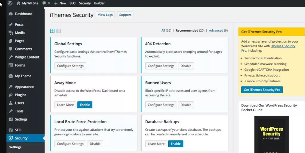 WordPress Security Plugins - iThemes Security Dashboard