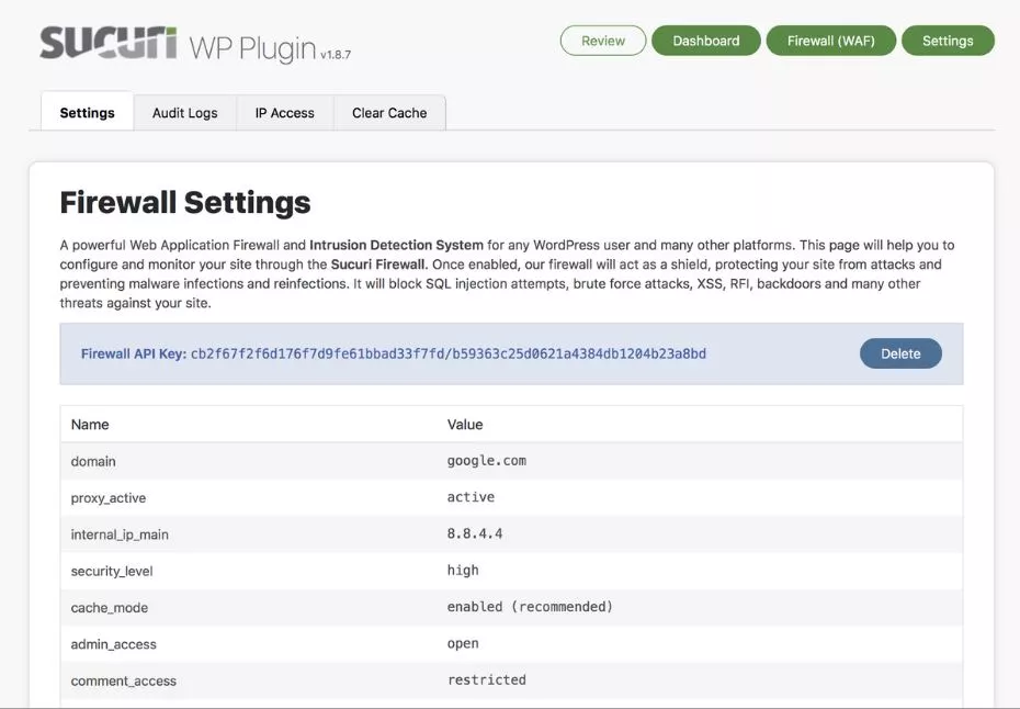 WordPress Security Plugins - Sucuri Security Dashboard