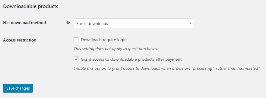 downloaded products settings