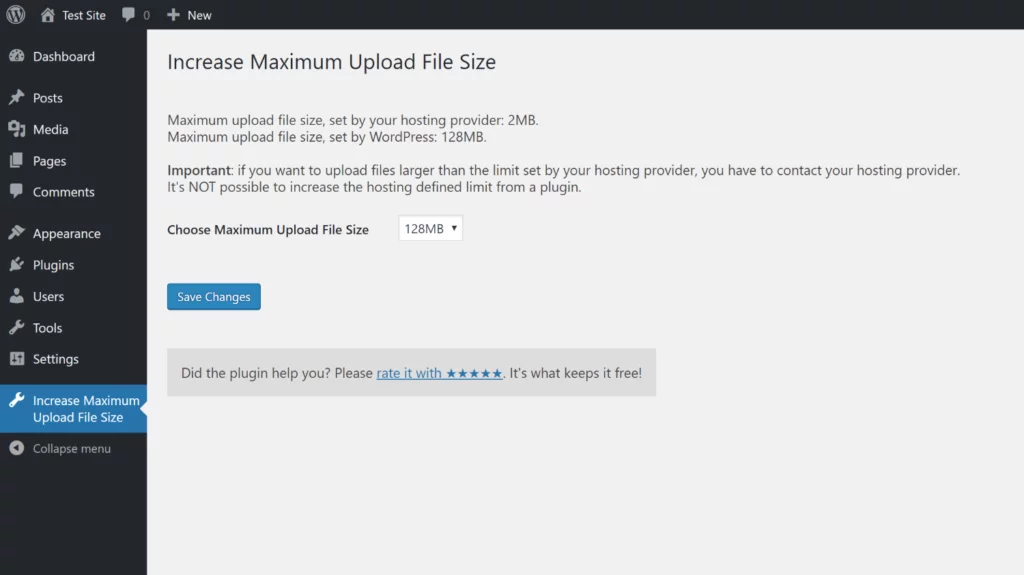 increase-maximum-file-upload-size-plugin-screenshot 