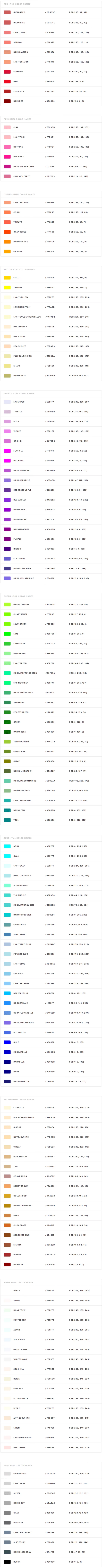 HTML Color Codes and Names