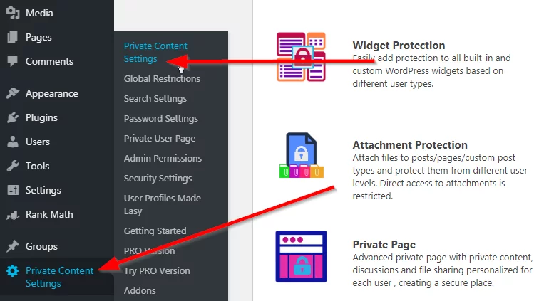 Private content settings Make WordPress Website Private