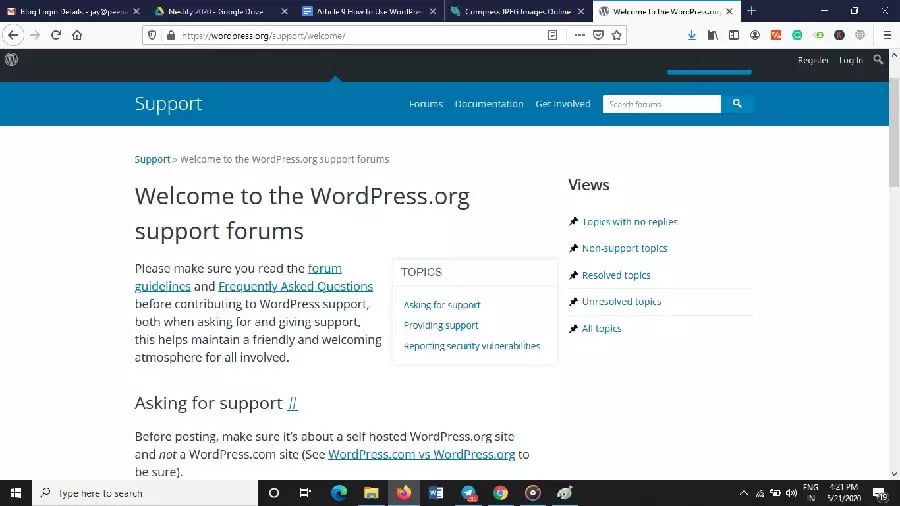 WordPress support forum
