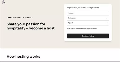 landing page Airbnb