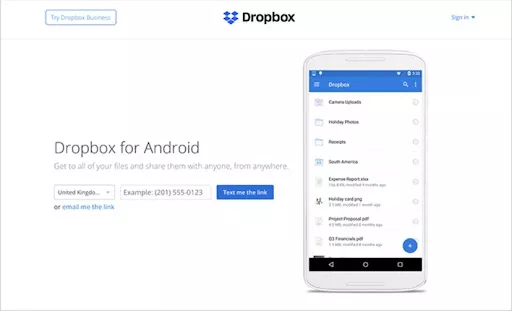 landing page Dropbox