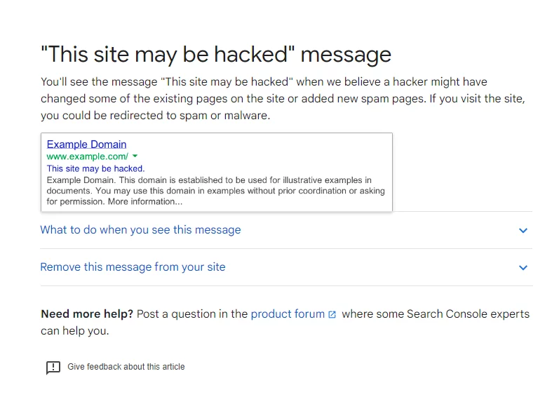 Google warns you that it may have been hacked