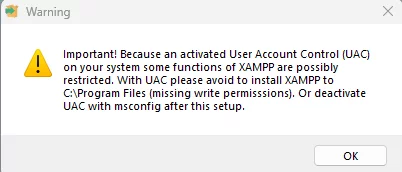 Warning XAMPP message