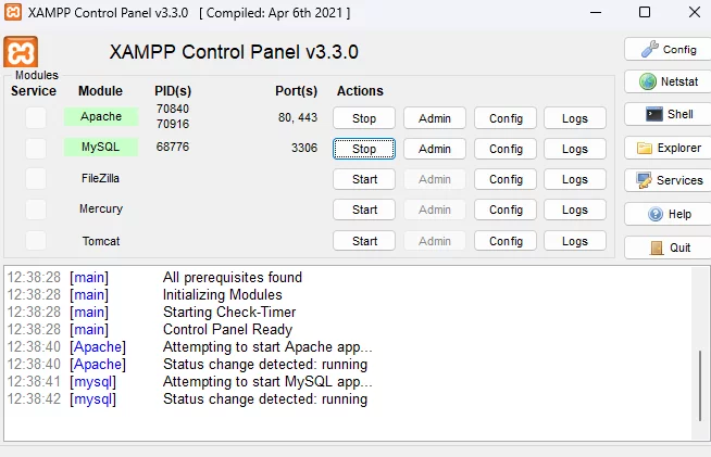 XAMPP Control Panel