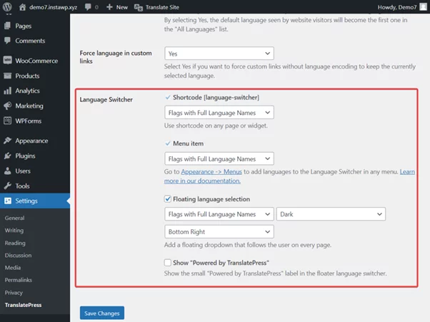 translatepress settings