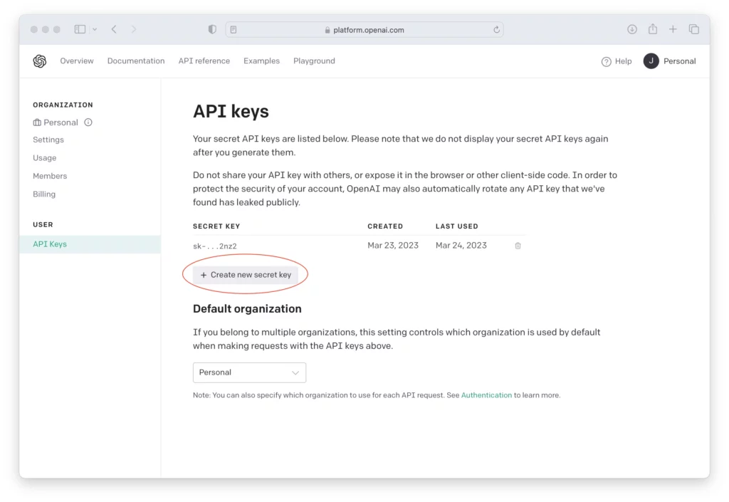 API keys in OpenAI