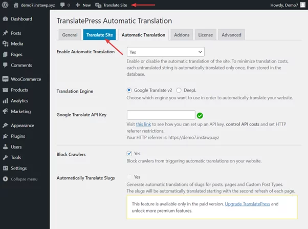 translate site in translatepress