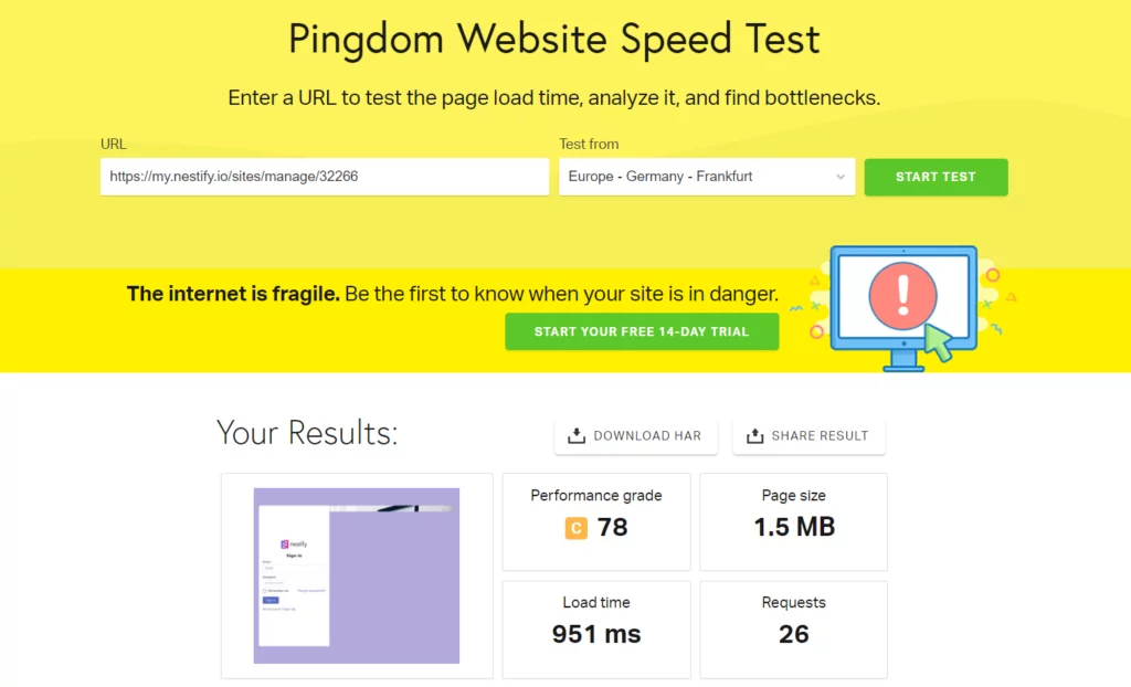 pingdom speed test