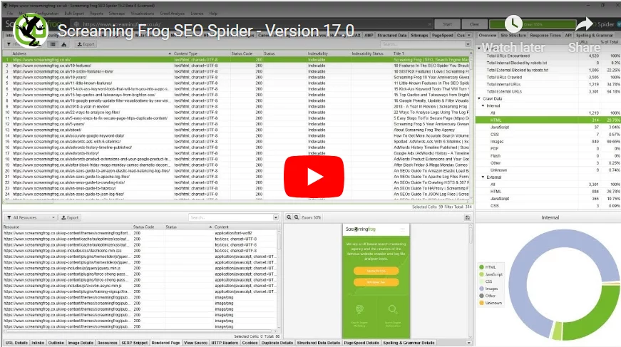 Screaming Frog SEO Spider website crawling