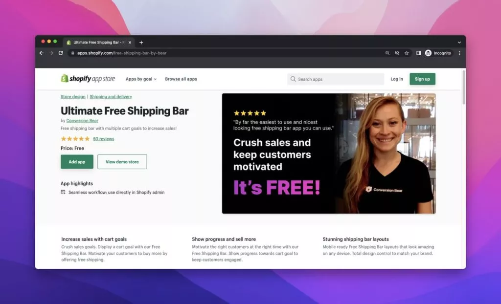 Ultimate Free Shipping Bar by Conversion Bear 