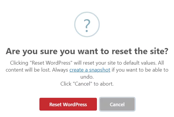 WordPress site reset