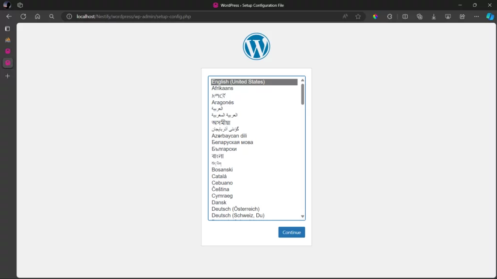 Selecting default WordPress language