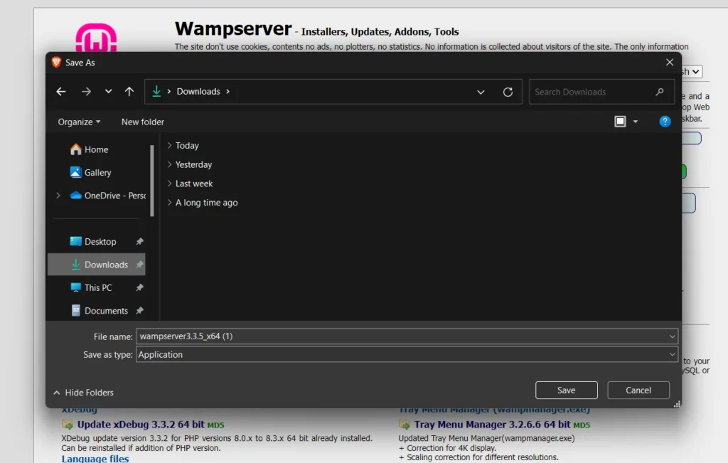 WAMP download file location