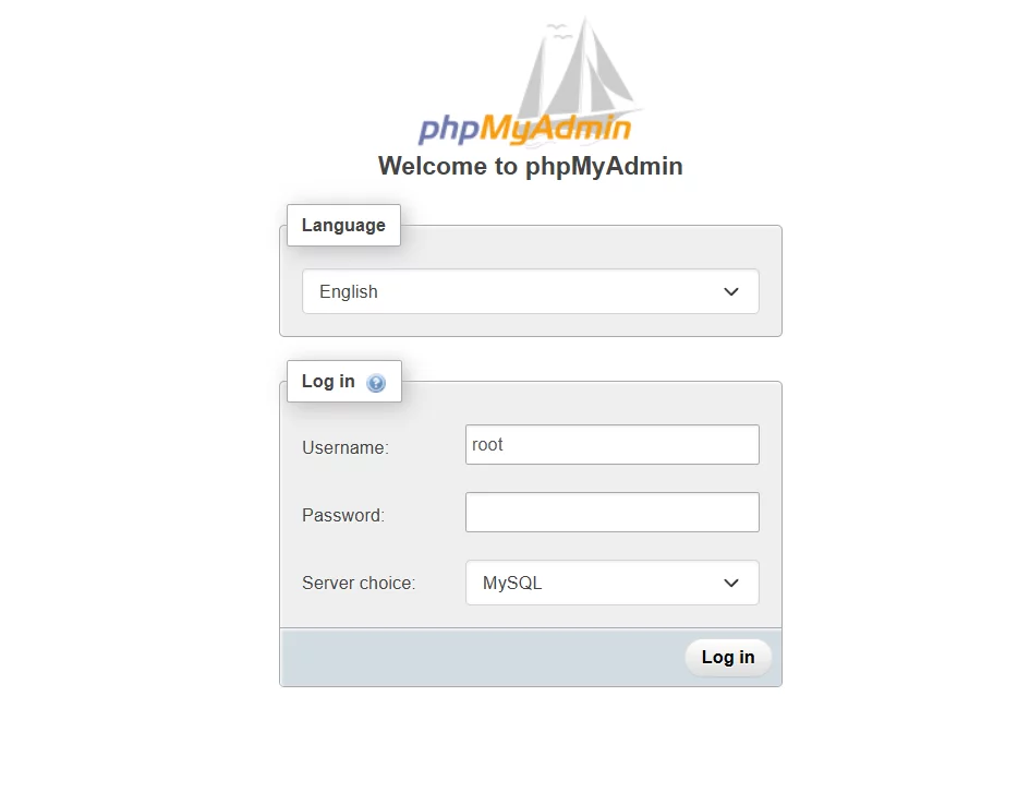 phpMyAdmin login screen