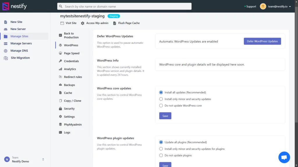 Nestify's Site Staging Environment