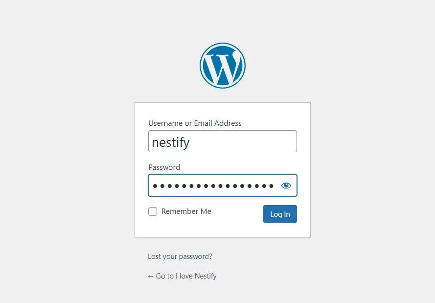 WordPress login and password